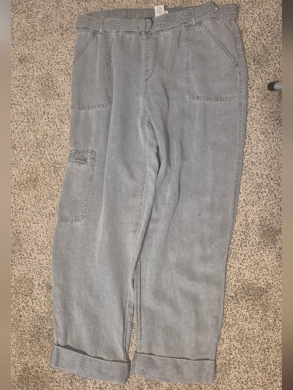 Nicole Miller New York Gray Linen-Blend Utility Pants XL with Belt
